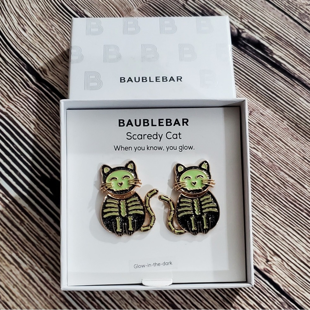 Cat Earrings Baublebar Articulated Cat Skeleton Earrings Glow in the Dark NEW